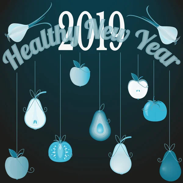 Ilustración vectorial con fondo de felicitación Año Nuevo saludable 2019 . — Vector de stock