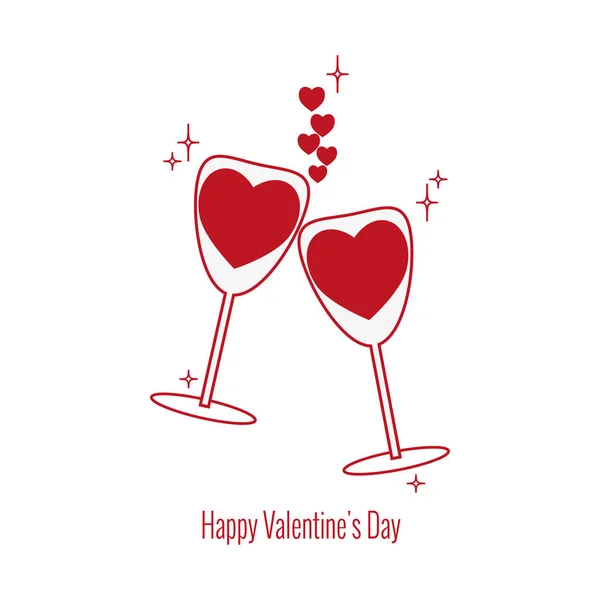 Σύνολο από εικόνες ημέρα του Αγίου Βαλεντίνου. Δύο ποτήρια κρασί με το κόκκινο κρασί σε σχήμα καρδιάς, αστέρια και καρδιές διακόσμηση. Στοιχεία για τη γιορτή της 14ης Φεβρουαρίου για το σχεδιασμό της κάρτες, αφίσες, ιστοσελίδες, φυλλάδια, — Διανυσματικό Αρχείο