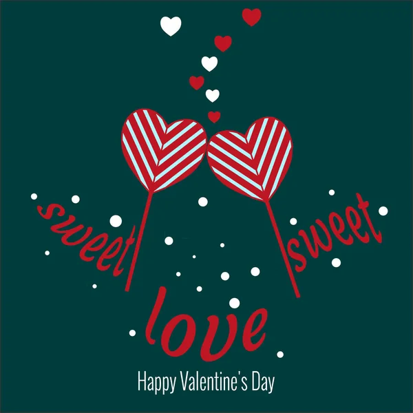 달콤한 달콤한 사랑입니다. 발렌타인 데이 아이콘의 집합입니다. 두 개의 심장, 공 및 장식의 하트 모양 막대 사탕. 2 월 14 일 카드, 포스터, 전단지, 웹사이트의 디자인에 대 한의 요소. — 스톡 벡터