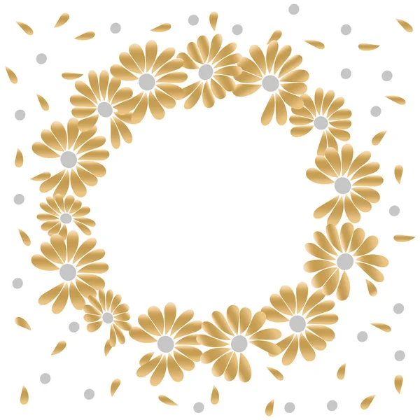 Marco redondo dorado para un diseño de decoración romántico. Corona redonda de flores de margarita. Ilustración aislada vectorial . — Vector de stock