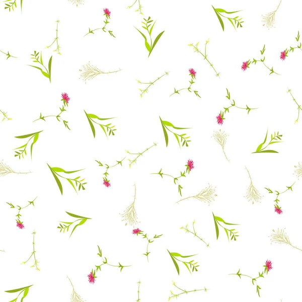 Blumenmuster im skandinavischen Stil. handgezeichnete Wildblumen und Gras auf weißem Hintergrund. nahtloser Hintergrund, Vektorzeichnung. für individuelles Design, Verpackung und Textilien. — Stockvektor