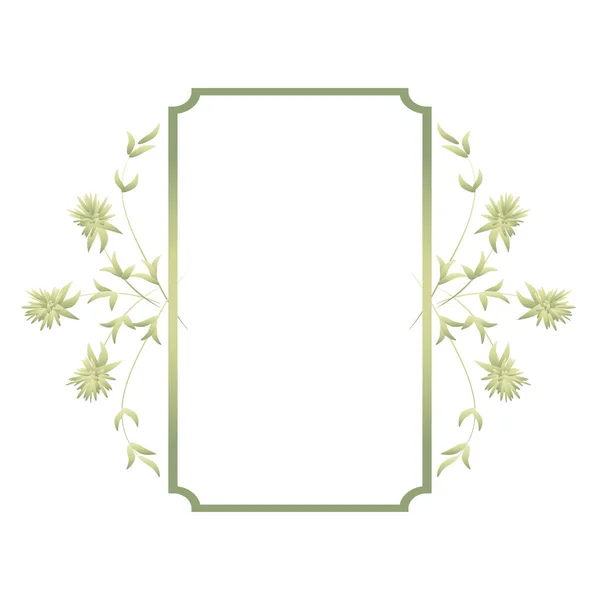 Arreglo de hierbas y flores. Marco de arte rectangular para texto. Dibujo a mano en colores degradados verdes suaves. Para embalaje, papel, diseño, pegatinas . — Vector de stock