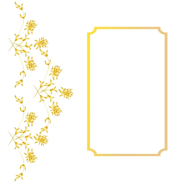 Arreglo de hierbas y flores. Marco de arte rectangular para texto. Dibujo a mano en colores degradados dorados. Para embalaje, papel, diseño, pegatinas . — Vector de stock