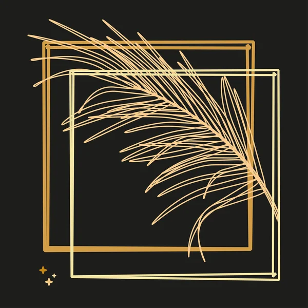 Palmblätter und luxuriöser Rahmen in Goldfarbe. tropische Blume Illustration auf schwarzem Hintergrund. Vektor-Illustration für Logo, Einladung, Souvenir-Design. — kostenloses Stockfoto