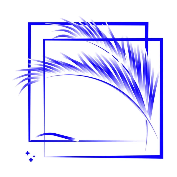 Φύλλα παλάμης και καρέ σε μπλε χρώμα ντεγκραντέ. Τροπικό λουλούδι εικονογράφηση σε λευκό φόντο. Απεικόνιση διανύσματος για λογότυπο, πρόσκληση, σχέδιο αναμνηστικών. — Διανυσματικό Αρχείο