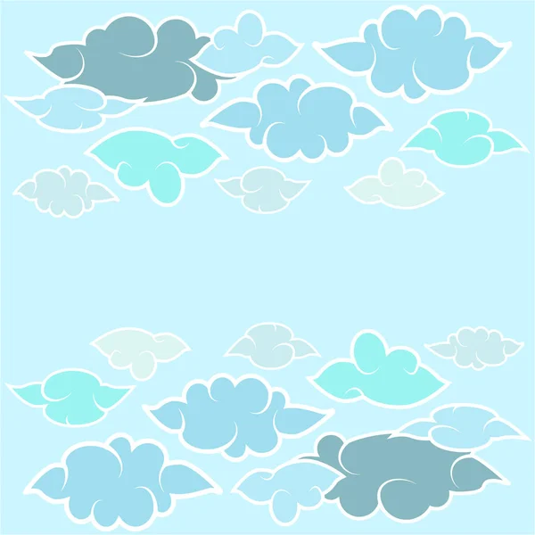 Sada mraků v japonském stylu a modrá obloha. Vektorový ilustrace plochý styl pro návrhový plakát, nápis, leták. — Stockový vektor