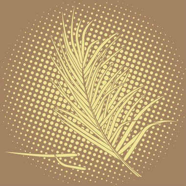 Soluk pastel kahverengi palmiye yaprakları. Kahverengi noktalı arka plan üzerinde tropikal çiçek illüstrasyon. Logo, davet, hediyelik eşya tasarımı için vektör illüstrasyon.