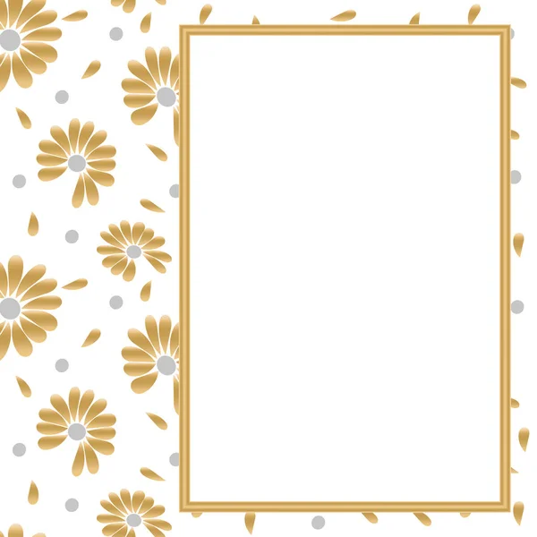 Marco de lujo dorado con flores dibujadas a mano diseño de flor. Flores de manzanilla para la adivinación. Ilustración aislada vectorial . — Vector de stock
