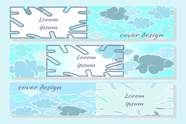 Nubes y cielo en diseño plano de estilo japonés. Conjunto de plantillas de diseño horizontal moderno para cubiertas, tarjetas de visita, revistas. Ilustración vectorial . — Vector de stock
