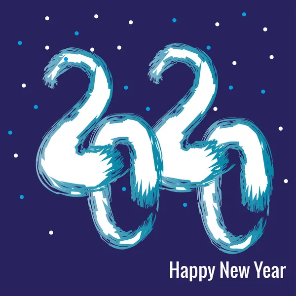 Pincel de nieve blanco 2020 pintado y confeti sobre fondo azul brillante. Ilustración vectorial para el diseño de tarjetas de felicitación para Navidad y Año Nuevo . — Vector de stock