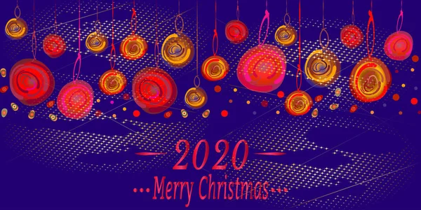 Christmas Multicolored Balls Confetti Blizzard Blue Background Holiday Design Greeting — Stock Vector