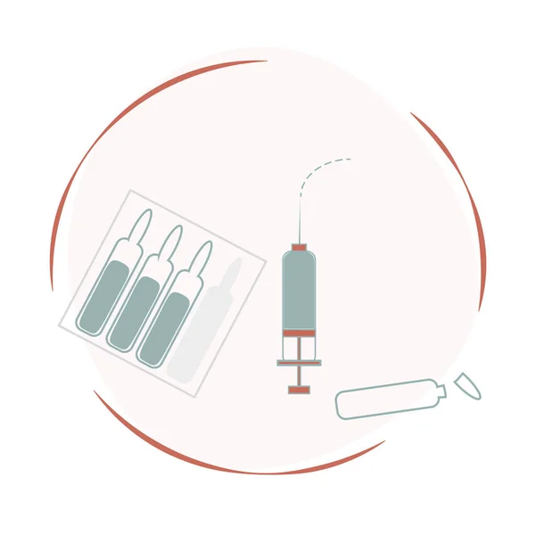 Set Voor Injectie Vaccinatie Vlakke Stijl Amandelen Met Geneesmiddel Oplossing — Stockvector