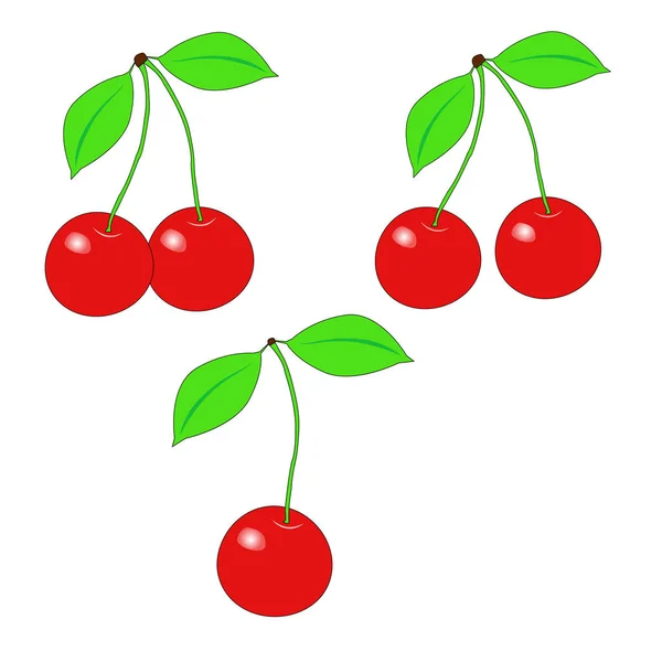 Conjunto de cerezas. Fruta dulce - Ilustración . — Vector de stock