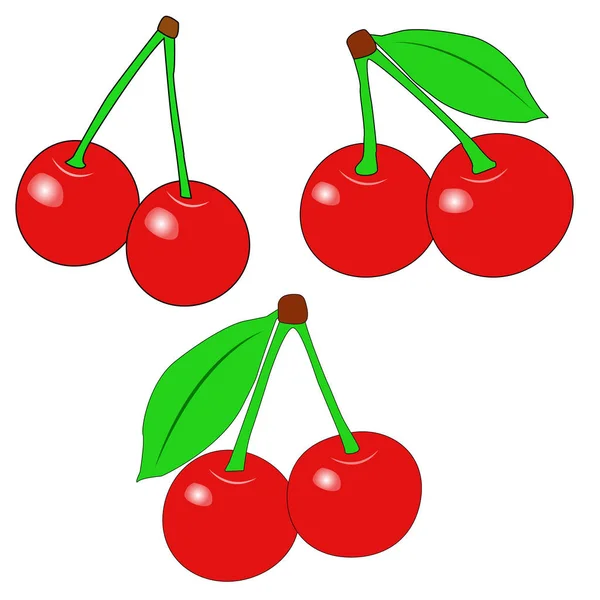 Conjunto de cerezas. Fruta dulce - Ilustración . — Vector de stock