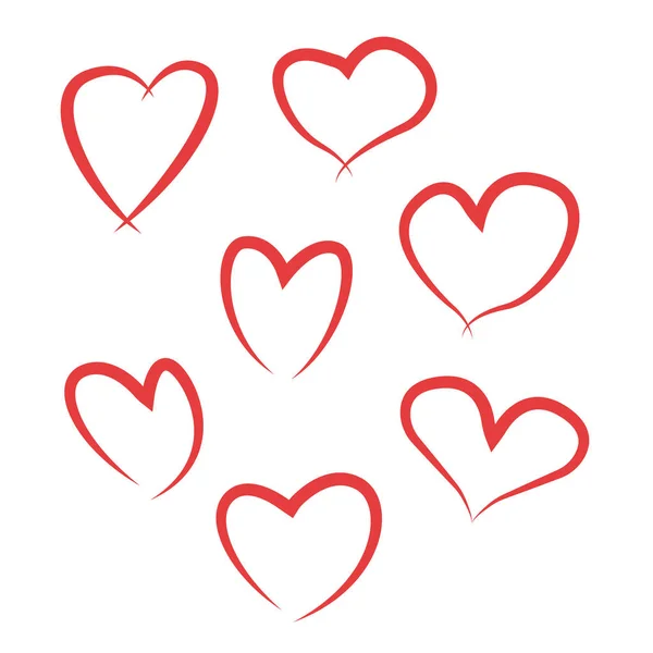 Un ensemble de coeurs peints isolés sur un fond blanc — Image vectorielle