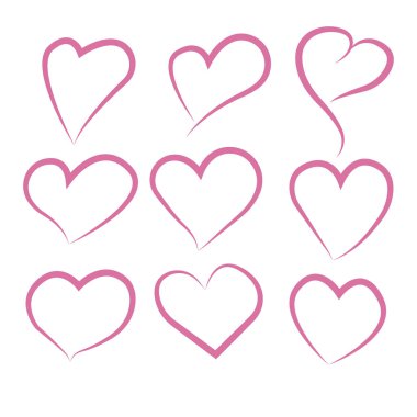 Beyaz bir arka plan üzerinde izole boyalı kalpler kümesi