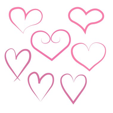 Beyaz bir arka plan üzerinde izole boyalı kalpler kümesi