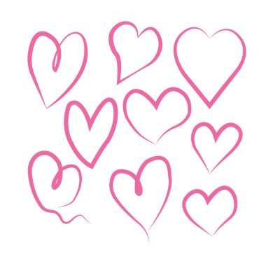 Beyaz bir arka plan üzerinde izole boyalı kalpler kümesi