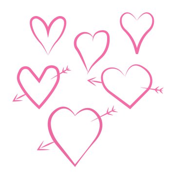 Beyaz bir arka plan üzerinde izole boyalı kalpler kümesi