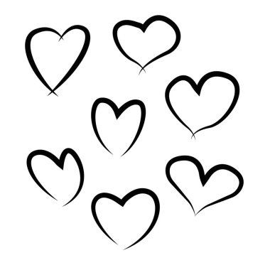 Anahat el çizilmiş kalp simgesi ayarlayın. Vektör kalp koleksiyonu. ıl
