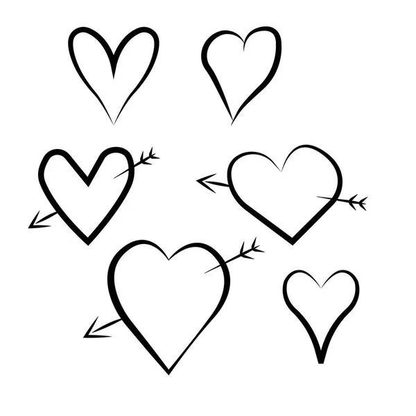 Set of outline hand drawn heart icon.Vector heart collection. Il — Stock Vector