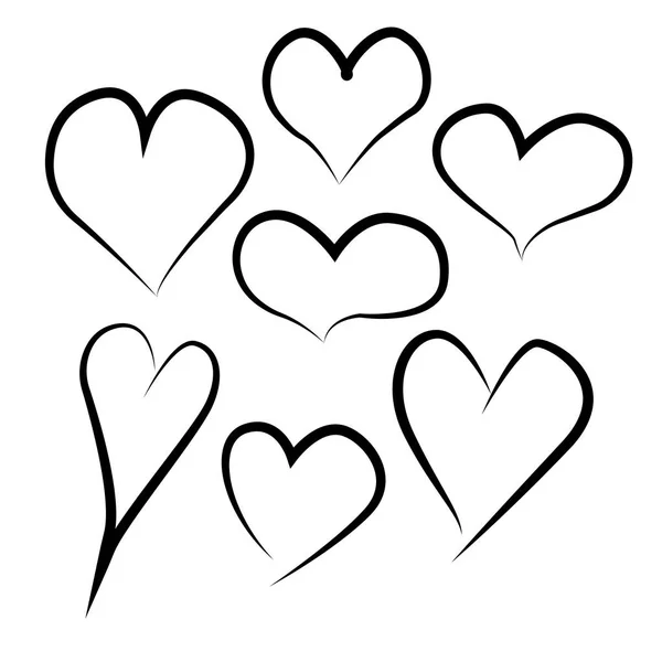 Set of outline hand drawn heart icon.Vector heart collection. Il — Stock Vector