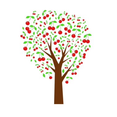 Kiraz ağacı. Çilek ile yaz ağaç. vektör çizim
