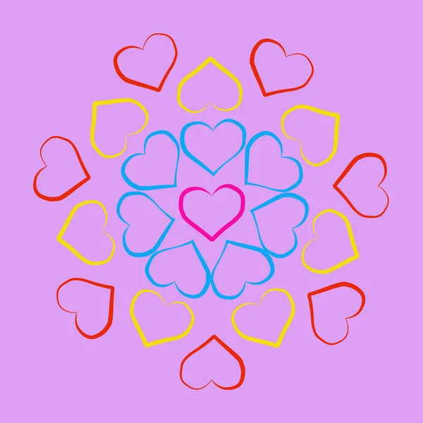 Tvary srdce v různých barvách pro denní pozadí Valentinek. — Stockový vektor