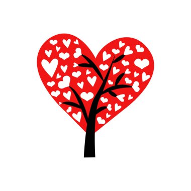 Sevgililer ağaç. Kalpler yaprak. Beyaz arka plan üzerinde izole. 