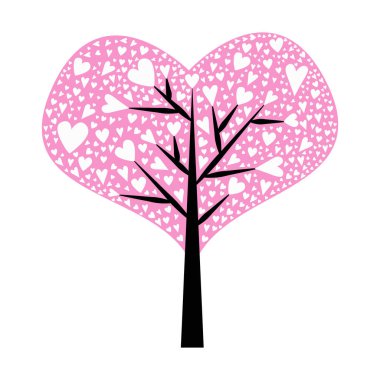 Sevgililer ağaç. Kalpler yaprak. Beyaz arka plan üzerinde izole. 