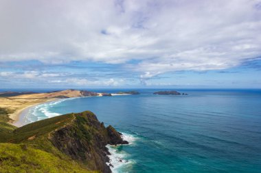 Cape Reinga, Yeni Zelanda Kuzey Adası tarafından Cape Maria van Diamen ve Te Werahi Beach görünümü