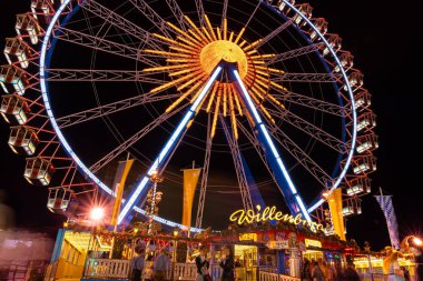 Munich, Germany - 2019, September 19: biggest ferris wheel at the Oktoberfest in Munich at night