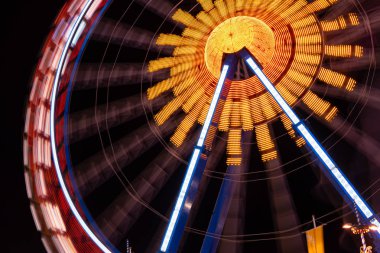 Munich, Germany - 2019, September 19: long exposure of the biggest ferris wheel at the Oktoberfest in Munich at night