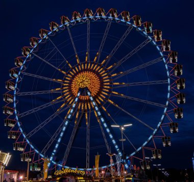 Munich, Germany - 2019, September 24: biggest ferris wheel at the Oktoberfest in Munich at night