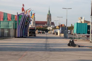 Munich, Germany - 2018 September 15: 2 weeks before Oktoberfest start. Construction at the Oktoberfest site in Munich, Bavaria Germany