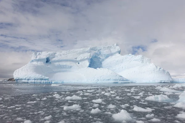 Güzel mavi icebergs ve güneşli bir okyanus, Antarktika yatay