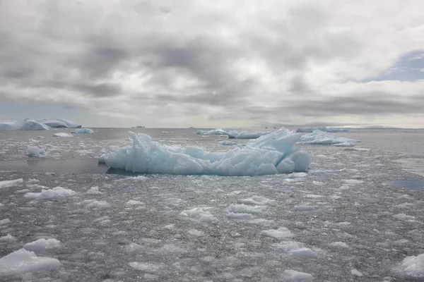 Paesaggio Dell Antartide Con Bellissimi Iceberg Blu Oceano Una Giornata — Foto Stock