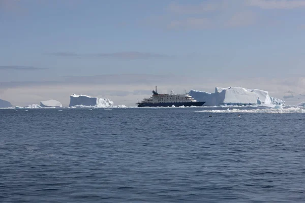 Paisaje Antártico Con Hermosos Icebergs Azules Océano Día Soleado — Foto de Stock