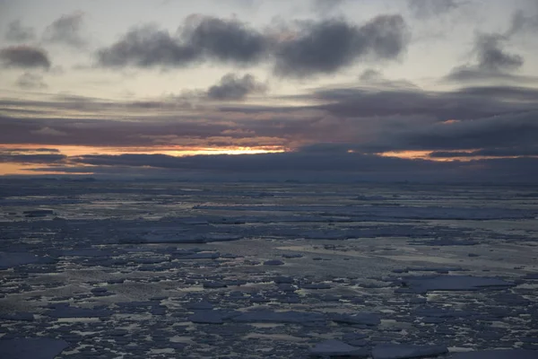 Notte Bianca Antartica Paesaggio Drammatico Con Tramonto Ghiaccio Iceberg — Foto Stock