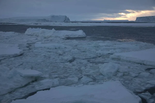 Ανταρκτική Τοπίο Ωκεανό Χιόνι Πάγο Και Παγόβουνα Μια Συννεφιασμένη Μέρα — Φωτογραφία Αρχείου