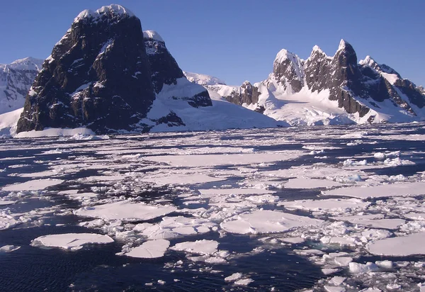美丽的南极景观与海洋 冰山和反射在一个晴朗的日子 — 图库照片
