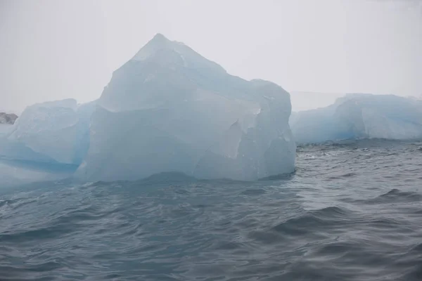 Paisagem Antártica Com Oceano Neve Gelo Icebergs Dia Nublado — Fotografia de Stock