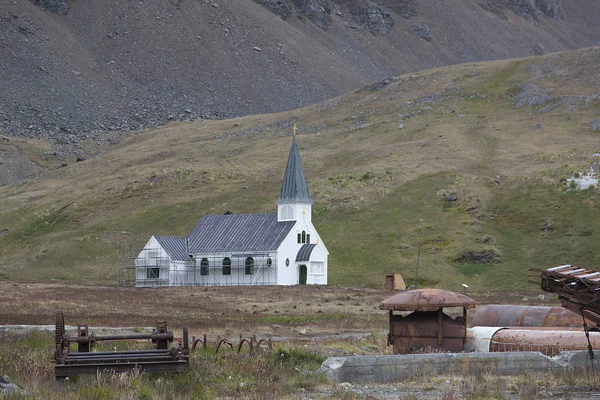 Jižní Georgie Názory Grytviken Hlavní Město Souostroví Zamračený Den — Stock fotografie