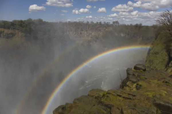 Zimbabwe Double Rainbow Victoria Falls Sunny Day — Stock Photo, Image