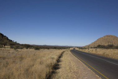 Namibya. Güneşli bir yaz gününde Savannah manzara