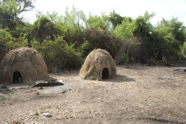 Güneşli bir bahar gününde bir köy ile Etiyopya manzara