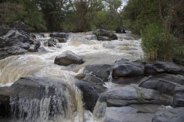 Bulutlu bir yaz gününde Etiyopya Mavi Nil Şelalesi