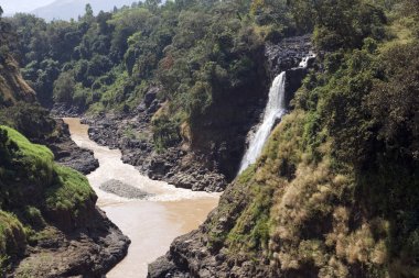 Bulutlu bir yaz gününde Etiyopya Mavi Nil Şelalesi