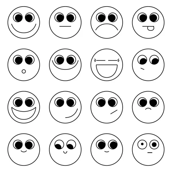 Ensemble Emoji Noir Blanc — Image vectorielle