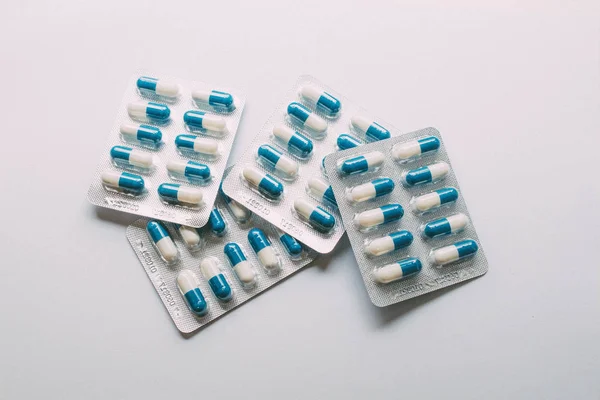 Capsules Medication White Blue Packaging — Stock Photo, Image